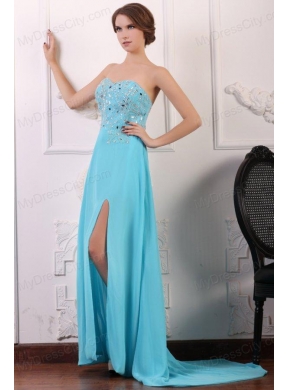 Sweetheart Beading and High Silt Chiffon Aqua Blue Prom Dress