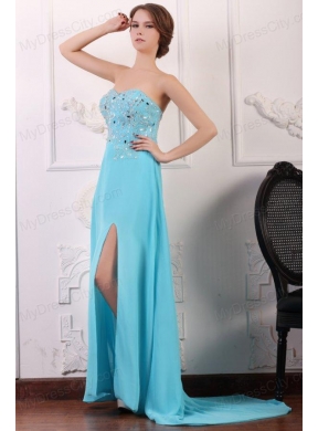 Sweetheart Beading and High Silt Chiffon Aqua Blue Prom Dress