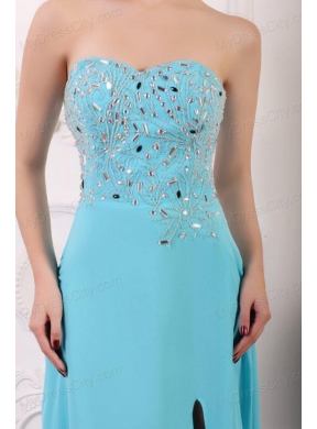 Sweetheart Beading and High Silt Chiffon Aqua Blue Prom Dress