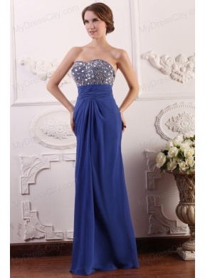 Sweetheart Chiffon Beading and Rhinestone Empire Prom Dress in Blue