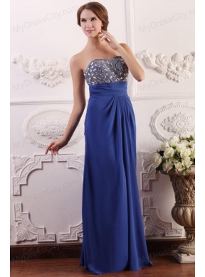 Sweetheart Chiffon Beading and Rhinestone Empire Prom Dress in Blue