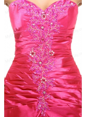 Sweetheart Column Appliques with Beading Prom Dress in Hot Pink