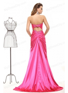 Sweetheart Column Appliques with Beading Prom Dress in Hot Pink