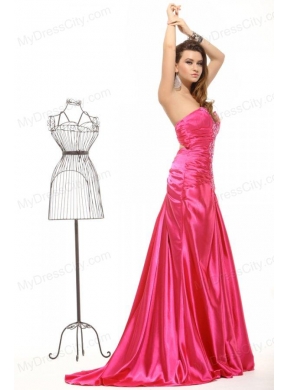 Sweetheart Column Appliques with Beading Prom Dress in Hot Pink