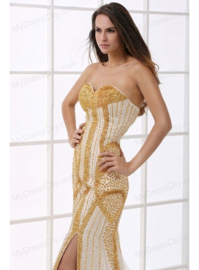 Sweetheart Column Champagne Beaded Decorate Prom Dress