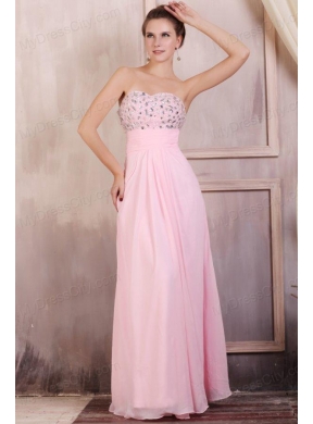 Sweetheart Empire Chiffon Beaded Decorate Prom Dress in Baby Pink