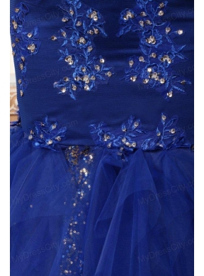 Sweetheart Mermaid Appliques and Ruffles Layered Prom Dress in Blue