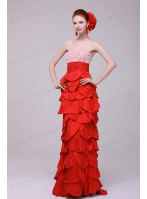 Wonderful Column Sweetheart Red Floor-length Prom Dresses with Beading