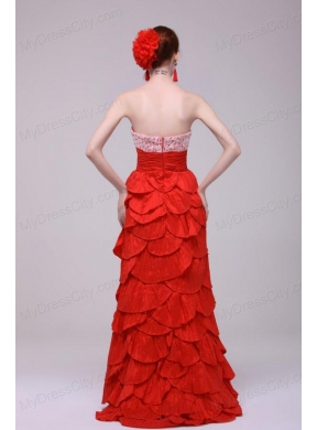 Wonderful Column Sweetheart Red Floor-length Prom Dresses with Beading