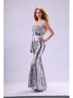 2014 Column Sweetheart Floor-length Grey Beading Sequins Prom Dress