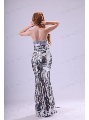 2014 Column Sweetheart Floor-length Grey Beading Sequins Prom Dress