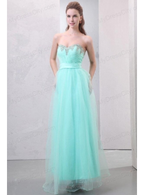 A-line Apple Green Sweetheart Beading and Ruching Organza Prom Dress