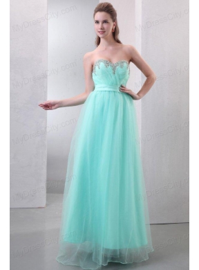 A-line Apple Green Sweetheart Beading and Ruching Organza Prom Dress