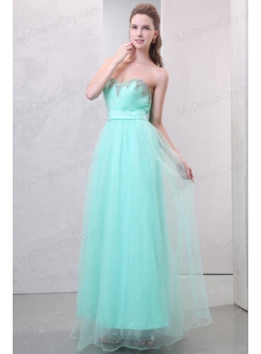 A-line Apple Green Sweetheart Beading and Ruching Organza Prom Dress