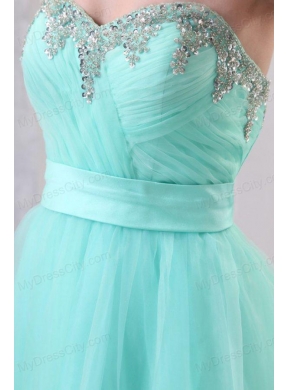 A-line Apple Green Sweetheart Beading and Ruching Organza Prom Dress