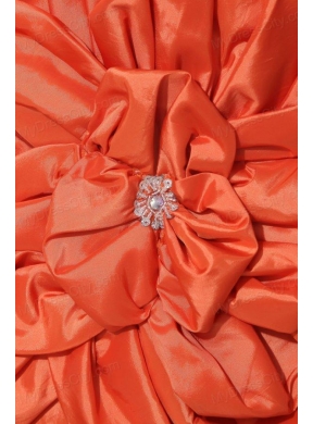 A-line Orange Red Strapless Ruching and Beading High-low Prom Dress