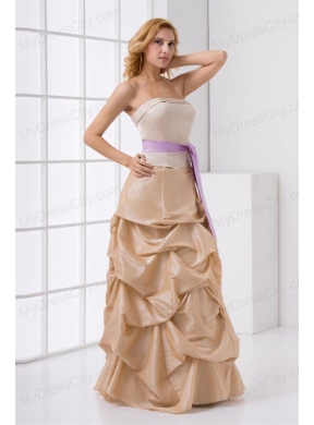 A-line Strapless Taffeta Champagne Prom Dress with Sashes