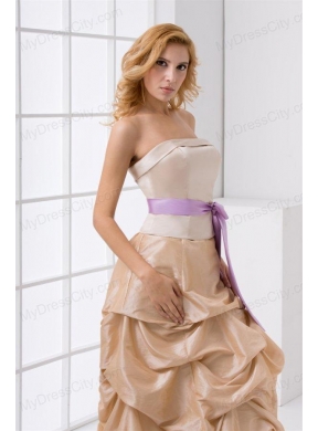 A-line Strapless Taffeta Champagne Prom Dress with Sashes