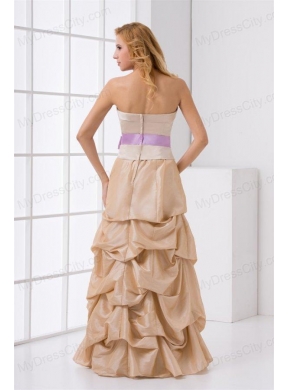 A-line Strapless Taffeta Champagne Prom Dress with Sashes