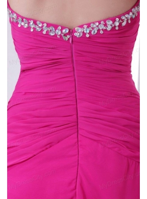 A-line Sweetheart Beading and Ruche Chiffon Prom Dress in Hot Pink