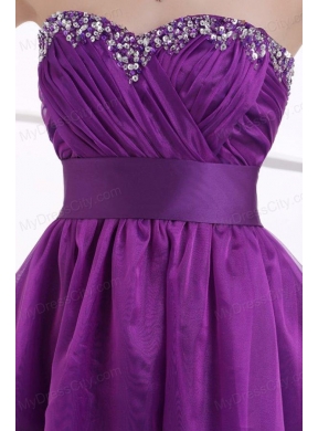 A-line Sweetheart Eggplant Purple Ruching Beading Chiffon Prom Dress