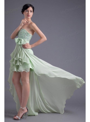 A-line Sweetheart High-low Green Beading Chiffon Prom Dress