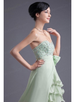 A-line Sweetheart High-low Green Beading Chiffon Prom Dress