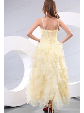 A-line Sweetheart Organza Ankle-length Beading and Ruffles Yellow Prom Dress