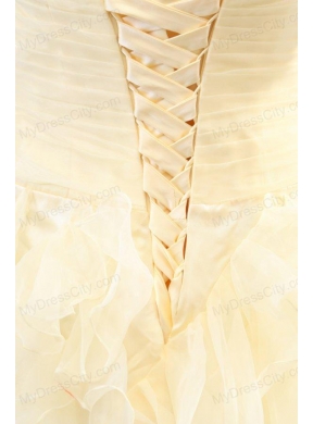 A-line Sweetheart Organza Ankle-length Beading and Ruffles Yellow Prom Dress