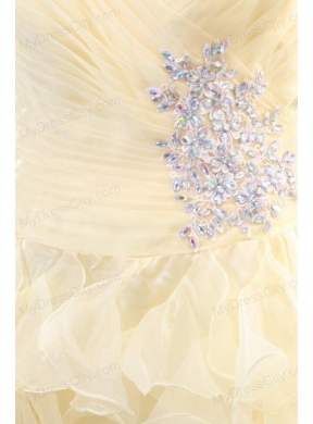 A-line Sweetheart Organza Ankle-length Beading and Ruffles Yellow Prom Dress