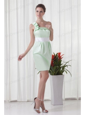 Apple Green Column One Shoulder Taffeta Mini-length Ruching Prom Dress