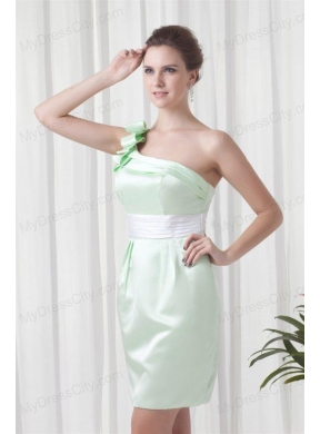 Apple Green Column One Shoulder Taffeta Mini-length Ruching Prom Dress