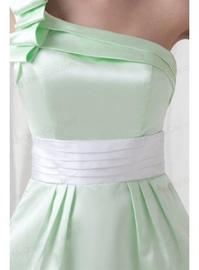 Apple Green Column One Shoulder Taffeta Mini-length Ruching Prom Dress