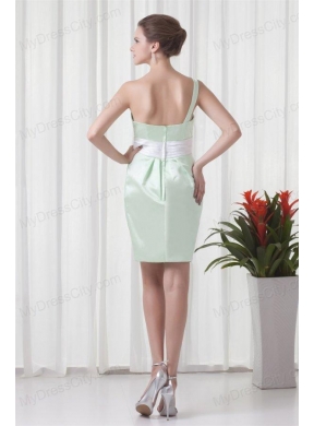 Apple Green Column One Shoulder Taffeta Mini-length Ruching Prom Dress