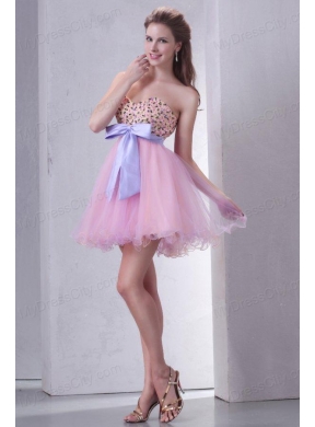 Beaded Decorate Brust Sweetheart Mini-length Baby Pink Prom Dress