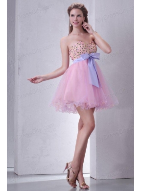 Beaded Decorate Brust Sweetheart Mini-length Baby Pink Prom Dress