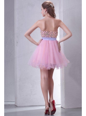 Beaded Decorate Brust Sweetheart Mini-length Baby Pink Prom Dress