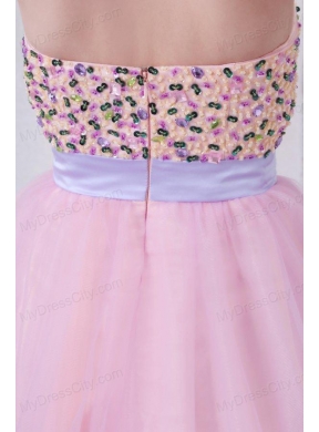 Beaded Decorate Brust Sweetheart Mini-length Baby Pink Prom Dress