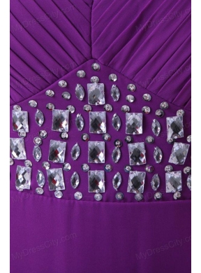 Beaded Decorate Shoulder and Waist V-neck Empire Purple Prom Dress