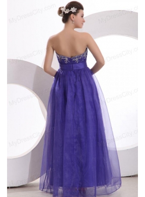 Beautiful Purple Empire Sweetheart Floor-length Tulle Prom Dress with Beading