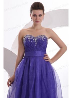 Beautiful Purple Empire Sweetheart Floor-length Tulle Prom Dress with Beading