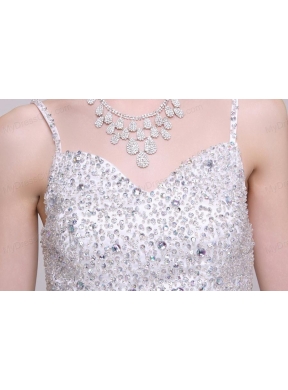 Champagne Spaghetti Straps Empire Chiffon Beaded Decorate Prom Dress