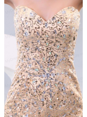 Champagne Sweetheart Rhinestone and Sequins A-line Prom Dress for Spring