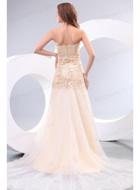 Champagne Sweetheart Rhinestone and Sequins A-line Prom Dress for Spring