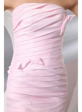 Column Baby Pink Strapless Ruching Short Prom Dress