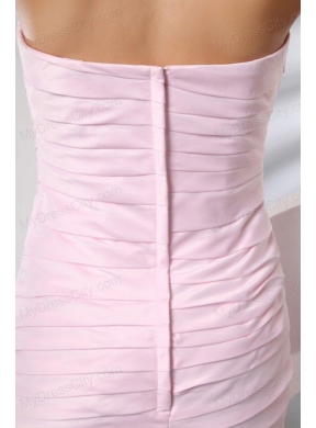 Column Baby Pink Strapless Ruching Short Prom Dress