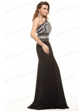 Column Black Strapless Beading Chiffon Floor-length Prom Dress