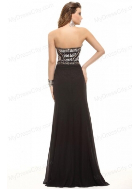 Column Black Strapless Beading Chiffon Floor-length Prom Dress