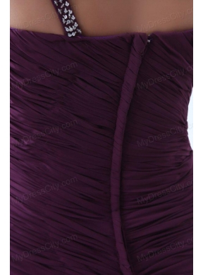 Column Purple One Shoulder Beading and Ruching Prom Dress