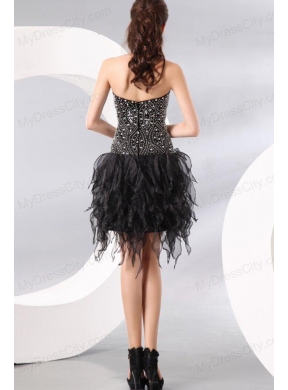 Column Sweetheart Black Beading and Ruffles Prom Dress for Party